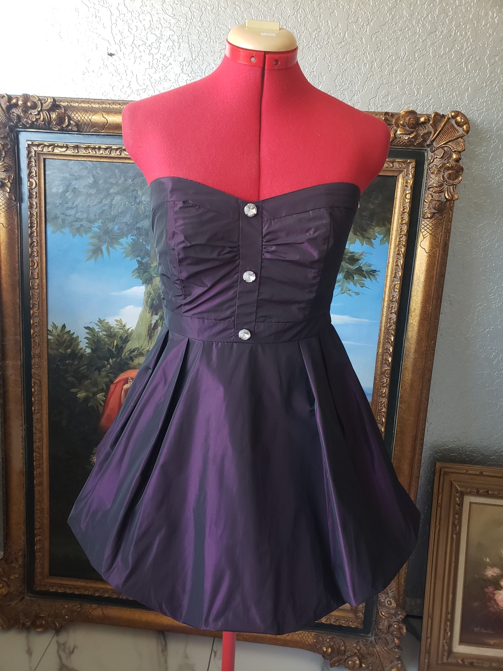 Forever 21 Strapless Purple Party Dress with Crystal Buttons